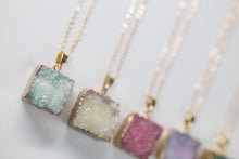 Load image into Gallery viewer, Pastel Colored Square Natural Druzy Diffuser Necklace
