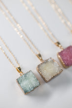 Load image into Gallery viewer, Pastel Colored Square Natural Druzy Diffuser Necklace
