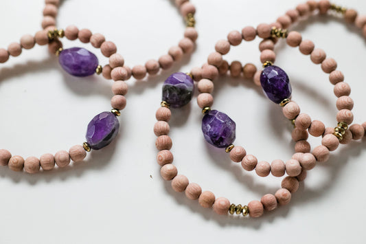 Amethyst Gemstone and Wood Bead Diffuser Bracelet