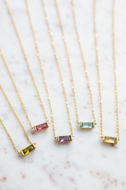 Baguette Birthstone Necklace