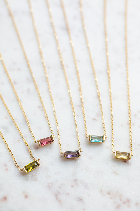 Baguette Birthstone Necklace