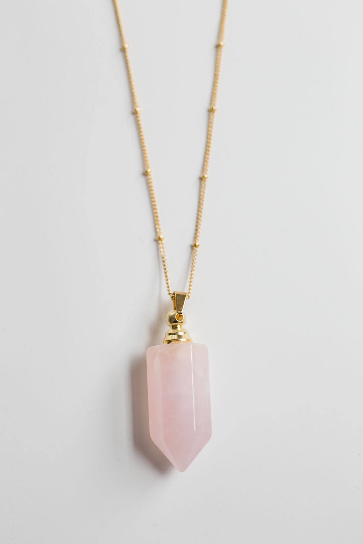 Rose Quartz Gemstone Essential Oil Bottle Necklace