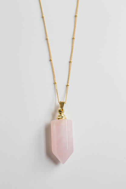 Rose Quartz Gemstone Essential Oil Bottle Necklace