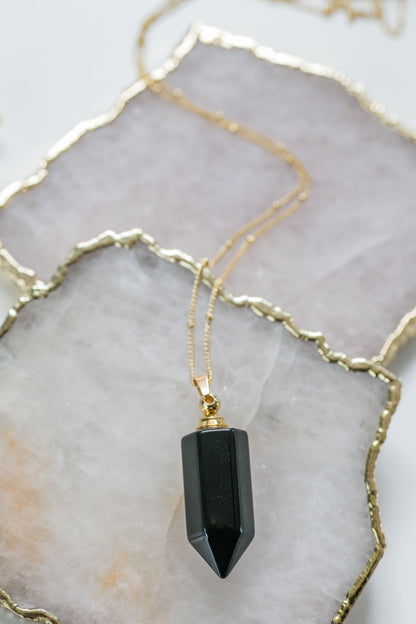 Obsidian Stone Essential Oil Bottle Necklace