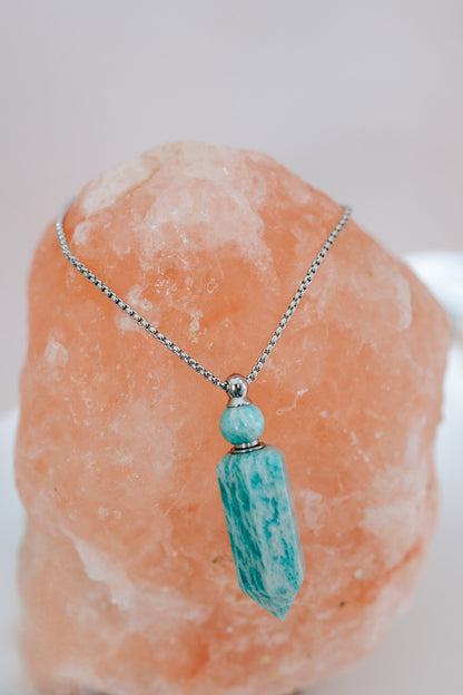 Amazonite or Blue Lapis Essential Oil Bottle Necklace