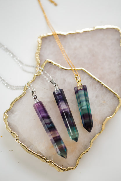 Fluorite Essential Oil Bottle Necklace