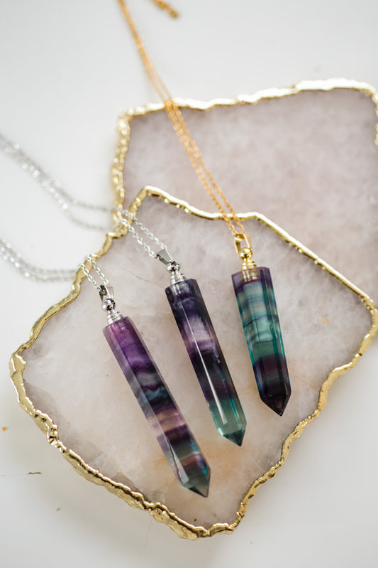 Fluorite Essential Oil Bottle Necklace