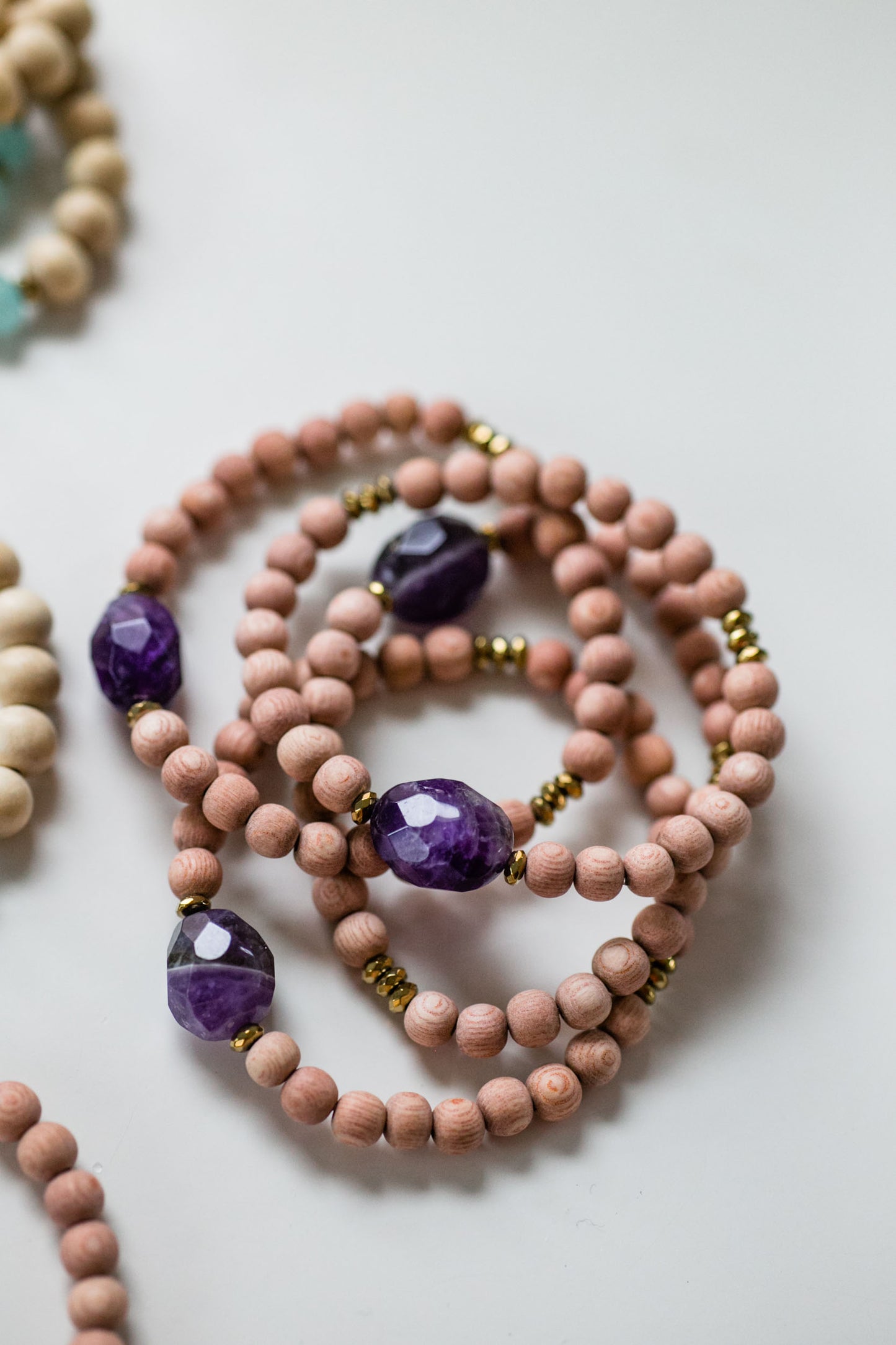 Amethyst Gemstone and Wood Bead Diffuser Bracelet