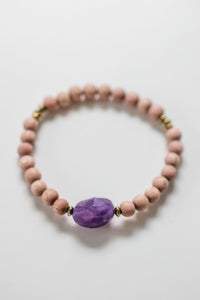 Amethyst Gemstone and Wood Bead Diffuser Bracelet