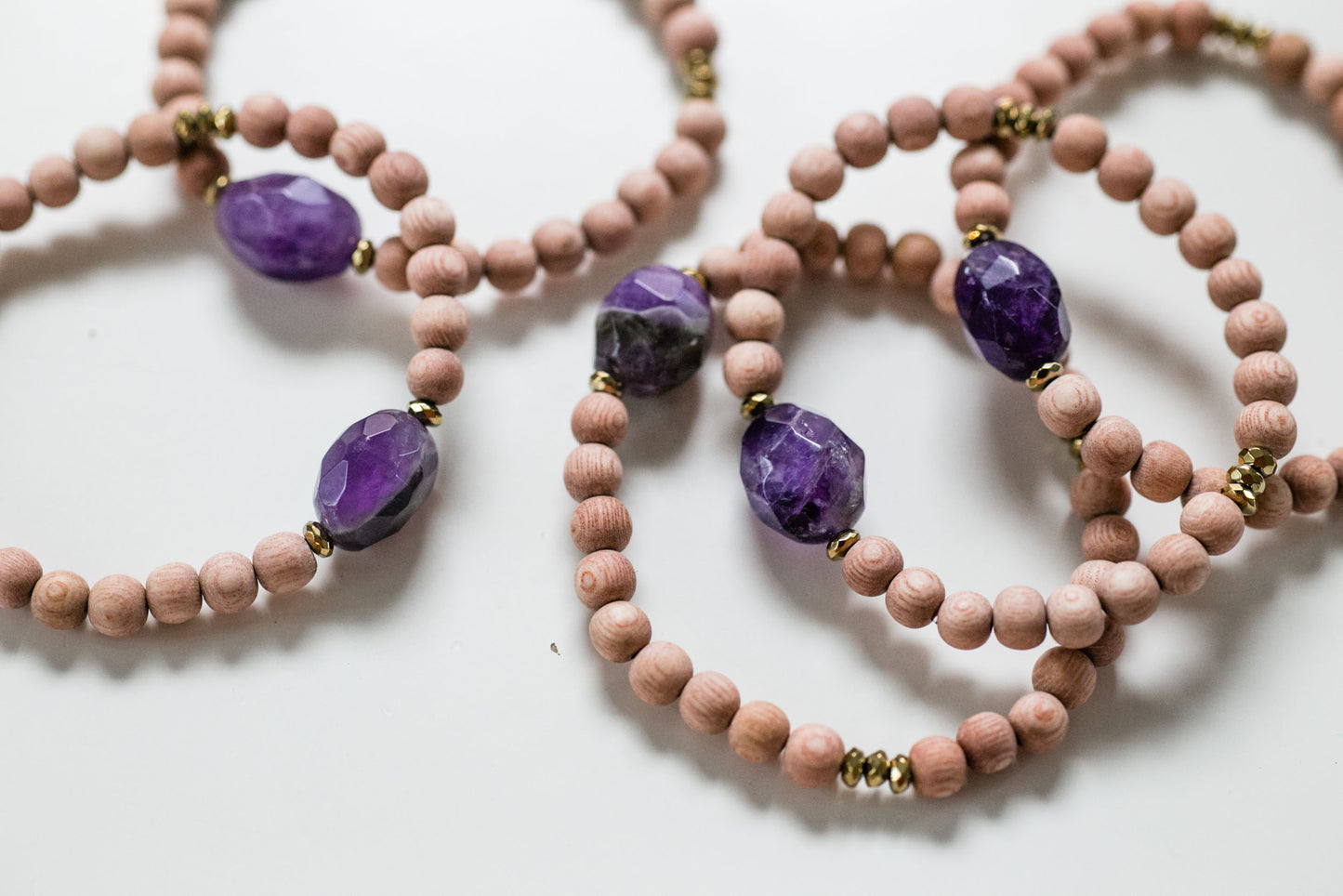 Amethyst Gemstone and Wood Bead Diffuser Bracelet